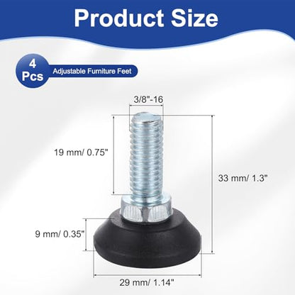 uxcell 3/8"-16 Thread Furniture Feet Levelers, 4Pcs 19mm l Adjustable Furniture Feet Screw in Threaded Leveling Leg Screw on Chair Foot Glides Leveling for Table Chair Cabinet Black - size: 3/8"-16 19mm