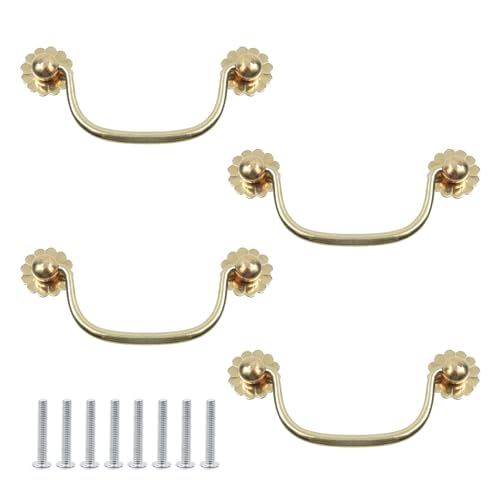 Geesatis Pure Brass Cabinet Pulls Vintage Gold Handle and Pulls for Cupboard Cabinet Drawer Door Handles Decorative Furniture Pull Knobs, 4 Pack - style: J