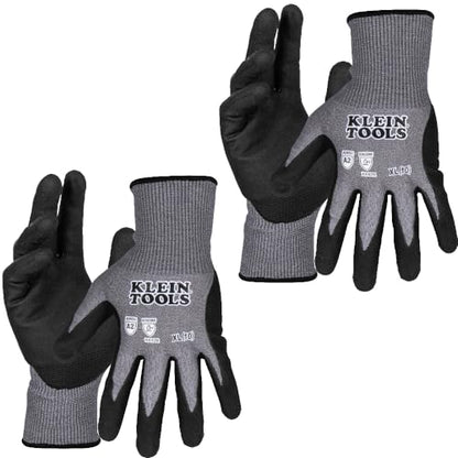 KLEIN TOOLS 60586 Work Gloves, Knit Dipped Cut Resistant ANSI A2 Nitrile Coated Gloves, HPPE Fabric, Touchscreen Capable, X- Large, 2-Pair - size: X-Large
