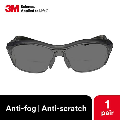 3M Safety Glasses with Readers, Nuvo Readers, +2.0 Diopter, ANSI Z87, Gray Lens, Gray Frame, Soft Nose Bridge, Side Shields - color: Gray Lens, Gray Frame, size: +2.0 Diopter
