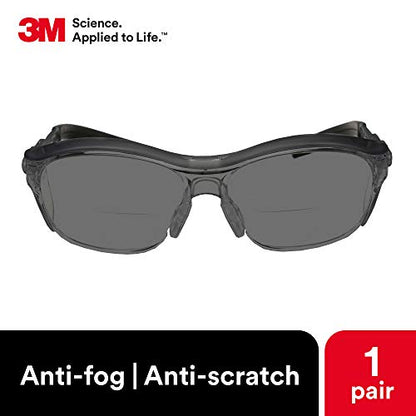 3M Safety Glasses with Readers, Nuvo Readers, +2.0 Diopter, ANSI Z87, Gray Lens, Gray Frame, Soft Nose Bridge, Side Shields - color: Gray Lens, Gray Frame, size: +2.0 Diopter