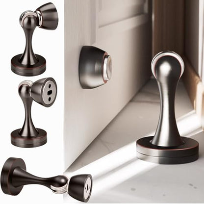 Solid Mental Magnetic Door Stop, Wall Mounted, Oil Rubbed Bronze, 4 PCS - color: 4 PCS Oil Rubbed Bronze