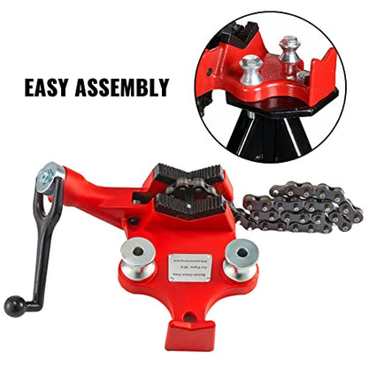 Mophorn Screw Bench Chain Vise 1/8 to 5-Inch Pipe Capacity, Heavy Duty Bench Chain Pipe Vise with Crank Handle, Neoprene-Coated Jaw, Cast Iron Material Ideal for a Variety of Pipes - size: 1/8" - 5" Bench Mount