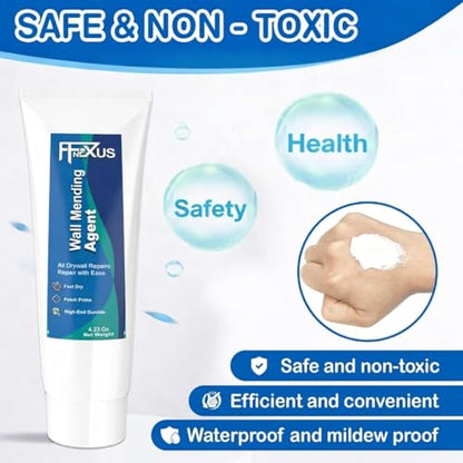 Drywall Repair Kit – 2 × 4.23 oz Fast Dry Putty Tubes with 2×2″ & 4×4″ Wall Patch Mesh, Dual Scrapers & 2 Sandpapers | Quick-Dry Spackle & Sheetrock Crack Filler for Wall, Ceiling & Plaster Repair - color: 2 Tubes & 3 Wall Patches