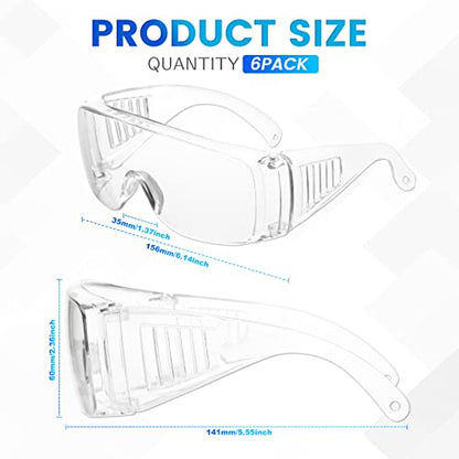 WFEANG Clear Safety Glasses bulk, Lightweight Protective Eyewear For Men Women, Over Goggles Impact Scratch Resistant - color: 6 Pack-clear