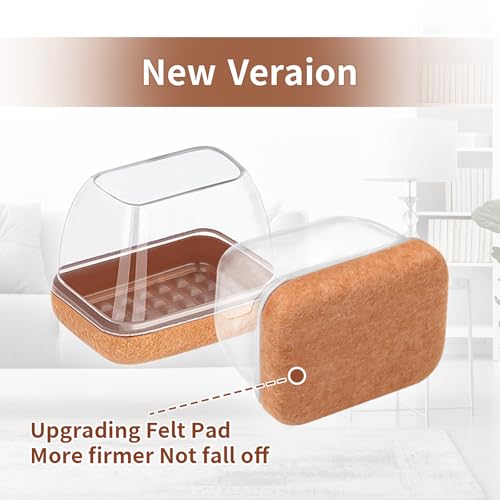 Ezprotekt 24 Pcs Rectangle Clear Felt Chair Leg Floor Protectors Caps for Hardwood Floors, Rectangle Silicone Felt Furniture Pads Cups for Chair Table Desk (Fit W :0.6-0.8", L: 0.9-1.3") - size: S-Rectangle