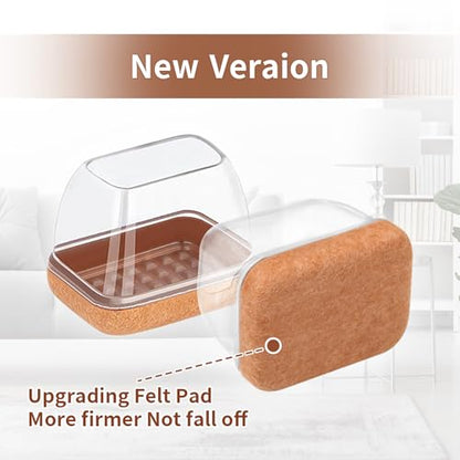 Ezprotekt 24 Pcs Rectangle Clear Felt Chair Leg Floor Protectors Caps for Hardwood Floors, Rectangle Silicone Felt Furniture Pads Cups for Chair Table Desk (Fit W :0.6-0.8", L: 0.9-1.3") - size: S-Rectangle