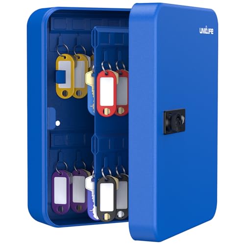 Uniclife 48 Keys Lock Box for Keys with Code, Wall Mount Key Lock Box with Code, Lockbox for Keys, Key Lockbox with Tags, Key Cabinet, Key Storage Box for Home Office & Company, Blue - color: Blue, size: 48 Keys