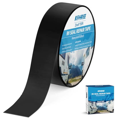 Kohree RV Sealant Tape, 2 Inch x 50 Foot RV Roof Tape Black, UV & Weatherproof Butyl Sealant Roofing Tape for RV Repair, Window, Boat Sealing, Truck Stop Camper Roof Leaks - style: 2in*50ft black