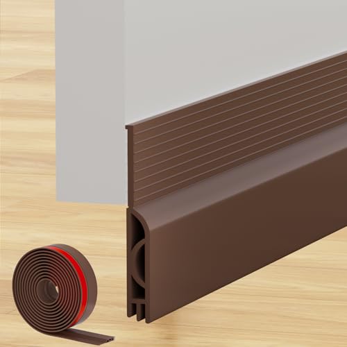 Under Door Draft Stopper, Self-Adhesive Door Sweep for Bottom of Door, Weather Stripping Doors Seal Soundproofing Insulation Strip, Doors Bottom Gap Blocker for Exterior/Interior (39Inch, Brown) - color: Brown, size: 39Inch