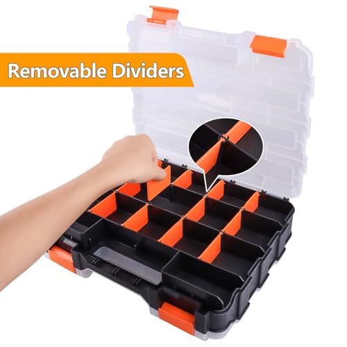 HobbyPark RC Hardware Organizer Box Adjustable Compartments Removable Dividers Durable Plastic Double Side Tools Box Screw Organizer For Nuts, Bolts, Screws, Nails, Small Parts, Tools