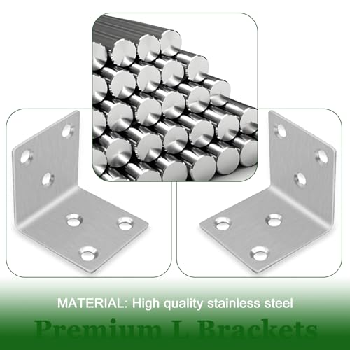 40PCS 2'' Metal Angle Brackets,304 Stainless Steel Heavy Duty 90° L Angle Bracket with Slot Wood, Corner Shelf Brackets for Furniture, Book Shelf(Silver,2X2X0.08IN) - size: 2X2X0.08IN