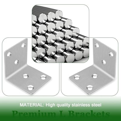 40PCS 2'' Metal Angle Brackets,304 Stainless Steel Heavy Duty 90° L Angle Bracket with Slot Wood, Corner Shelf Brackets for Furniture, Book Shelf(Silver,2X2X0.08IN) - size: 2X2X0.08IN