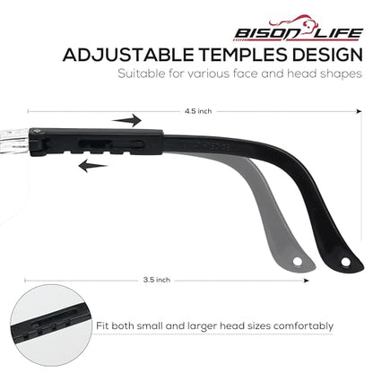 BISON LIFE Anti Fog Clear Safety Glasses with Adjustable Temple & Side Protection, Wraparound Anti-Scratch Lens, Clear Lens & Black Temple, Lab Goggles, Mowing, Gardening & More (Pack of 3) - color: Clear/Black