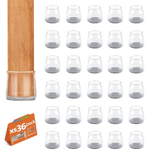 36pcs Round Chair Leg Floor Protectors, Felt Pads Chair Leg Protectors for Hardwood Floors, Silicone Furniture Feet Cups Covers Felt Pads, Prevents Scratches & Reduce Noise, Clear, X-Small - color: Transparent-36pcs, size: Universal XS(0.70''-0.90'')