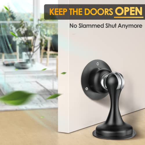 Door Stoppers Magnetic Door Catch - Stainless Steel Heavy Duty Door Holder Stops for Bottom Top of Door - Wall Floor Mounting No Drill 3M Adhesive & Screws Strong Magnet Keep Door Open 1 Pack - style: 1 Pack-Black
