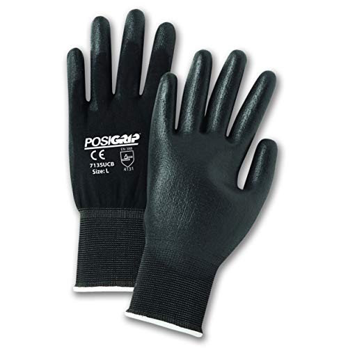 West Chester PosiGrip 713SUCB Polyurethane Palm Coated Nylon Gloves - [Pack of 12] Medium, Black, Knit Wrist - size: Medium