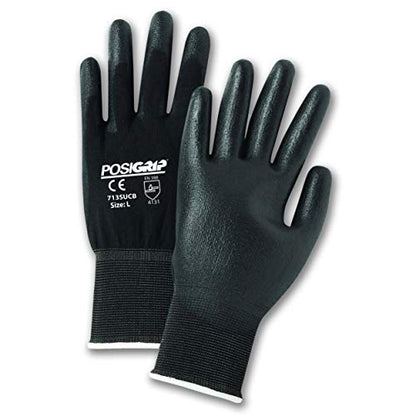 West Chester PosiGrip 713SUCB Polyurethane Palm Coated Nylon Gloves - [Pack of 12] X-Large, Black, Knit Wrist - size: X-Large