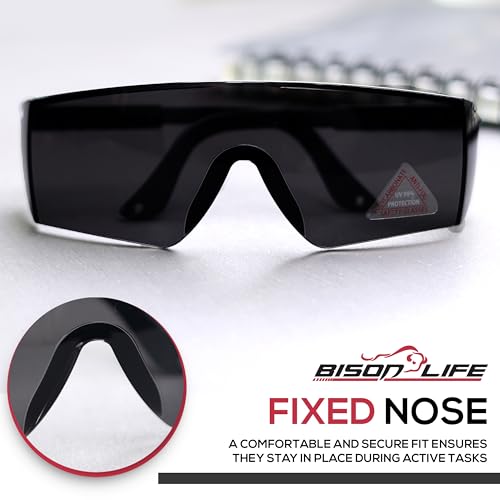 BISON LIFE Anti Fog Safety Glasses with Adjustable Temple & Side Protection, Wraparound Anti-Scratch Lens, Black Lens & Black Temple, Mowing, Gardening, Outdoor Sports & More (Pack of 3) - color: Black