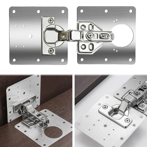 6 Pack Cabinet Hinge Repair Plate Kit, Stainless Steel Cabinet Door Hinge Repair Brackets with Mounting Screws, Metal Hinge Fixing Plates for Kitchen Cabinets, Cupboards and Furniture