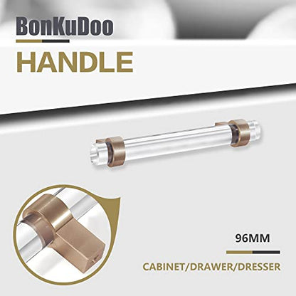 Clear Glass Crystal Drawer Pulls and Handles, 3-3/4 Inch Champagne Bronze Cabinet Pulls for Kitchen (96mm, 10 Pack) - color: Champagne Bronze, size: Hole Center : 3-3/4 Inch (96mm), style: 10 Pack
