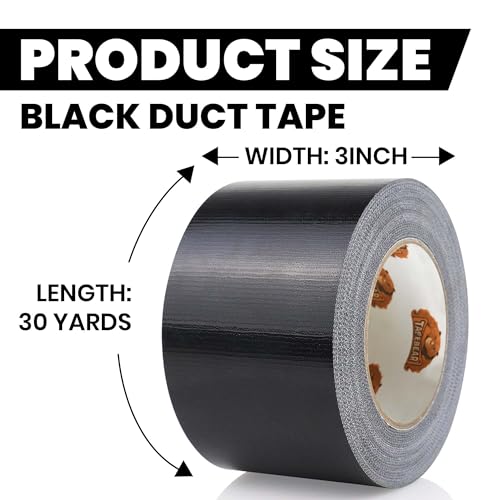 TAPEBEAR Black Duct Tape Heavy Duty 3" x 90FT, Strong Tough Utility Ducting Tape Waterproof, No Residue, Flexible, Hand Tear Binding Tape Industrial Strength for Bundle, Patch, Protect & Repair - color: Black, size: 3" x 90FT