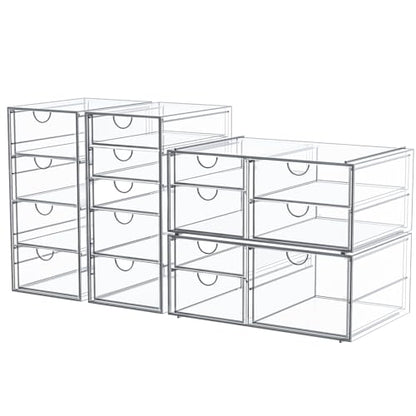 caktraie Makeup Organizer Storage With 16 Drawers, 4 Pcs Desktop Office Supplies, Desk Organizers, Clear Accessories, Dustproof Storage Drawer and for Make Up, Jewelry, Pen, Stationary - size: 16 Drawers