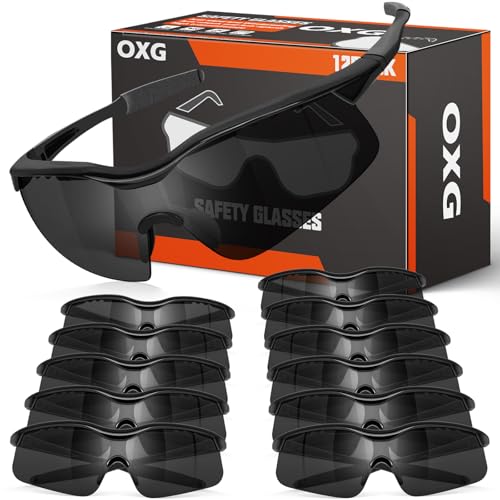 OXG 12 Pack Safety Glasses, ANSI Z87.1 Impact Resistant Anti-Scratch Safety Goggles for Men Women Youth - color: Grey