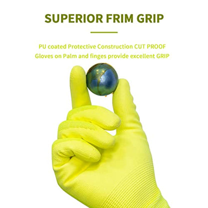 6 Pairs Cut Resistant Gloves, CE Level 3 ANSI CUT 3 Protective Cutting Work Gloves for Women and Men, Firm Grip Construction Mechanics Gloves and Gardening Gloves(Yellow,XL)