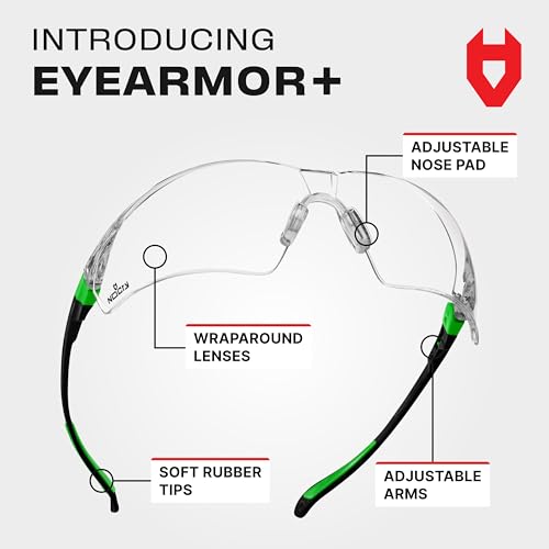 NoCry Clear Safety Glasses for Men and Women with Anti-Fog and Scratch Resistant Wrap Around Lenses, Adjustable Temples and Nose Pads — ANSI Z87 Certified Protective Eyewear with 100% UV Shielding - color: Black & Green
