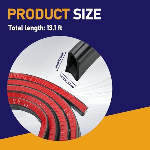 13.1FT Weather Stripping Door Seal, D Shaped Rubber Seal Strip, 1" Self Adhesive Rubber Weather Stripping, EPDM Foam Gasket for Automotive, Garage Door, Window, RV, Boat Use
