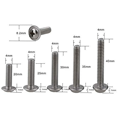 RZDEAL 100pcs 304 Stainless Steel Machine Screws for Cabinet Drawer Knob Pull Handles Silver Screws Set Furniture Hardware(M4x20mm,25mm,30mm,35mm,40mm)