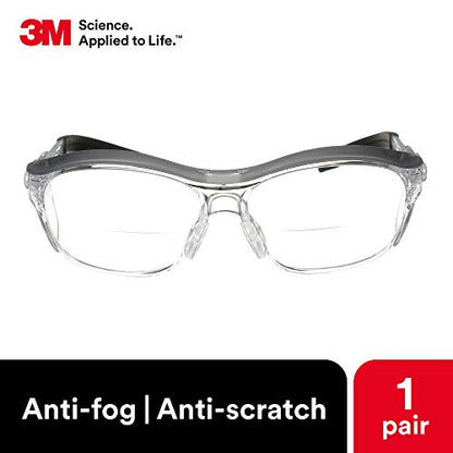3M Safety Glasses with Readers, Nuvo Protective Eyewear, +1.5, ANSI Z87, Clear Lens, Retro Gray Frame, Soft Nose Bridge, Side Shields - color: Clear Lens (+1.5), Gray Frame, size: +1.5 Diopter