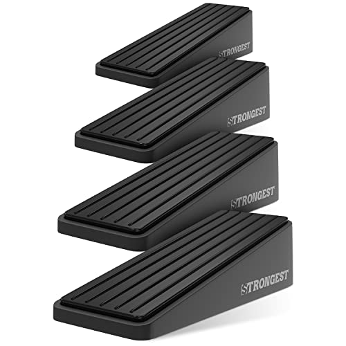 Strongest Home Heavy Duty Door Stop Wedge Made of Premium Quality Zinc and Rubber Suits Any Door, Any Floor. Set of 4 and Additional Self-Adhesive Wall Protectors - color: Black, size: 4 Pack