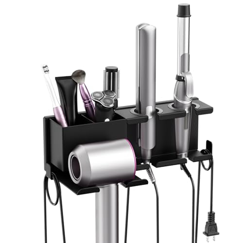 YSD Hair Dryer Holder Wall Mounted, Metal Hair Tools Organizer, Hair Dryer Holder for Blow Dryer, Curling Iron, Straightener, 3 in 1 Bathroom Hair Tool Organizer, Black - color: Black, size: Standard