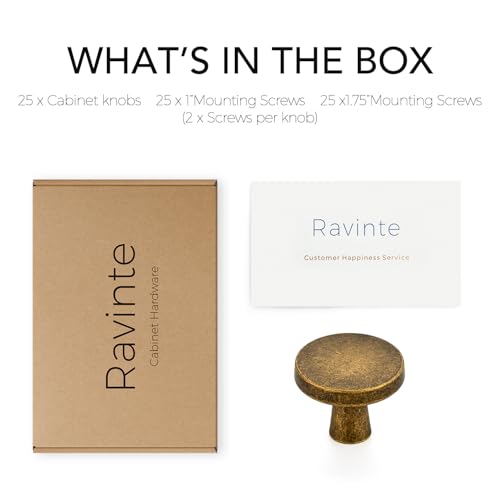 Ravinte 25 Pack Drawer Pulls 1-1/4 Inch Kitchen Cabinet Knobs Solid Round Dresser Drawer Knobs Antique Brass Dresser Knobs Drawer Knobs Simple Cabinet Hardware for Cupboard Drawer Pulls - color: Antique Brass