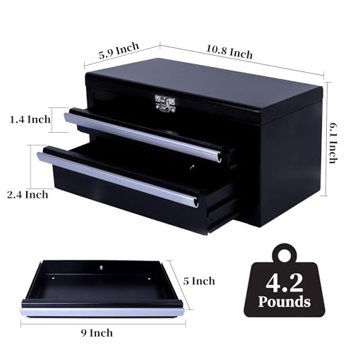 SUMERUZ Mini Tool Box with Drawers - Small Metal Tool Box, Micro Top Tool Chest for Tools Storage,Multi-Purpose Portable Storage Case Organizer (Black01)