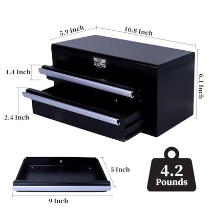 SUMERUZ Mini Tool Box with Drawers - Small Metal Tool Box, Micro Top Tool Chest for Tools Storage,Multi-Purpose Portable Storage Case Organizer (Black01)