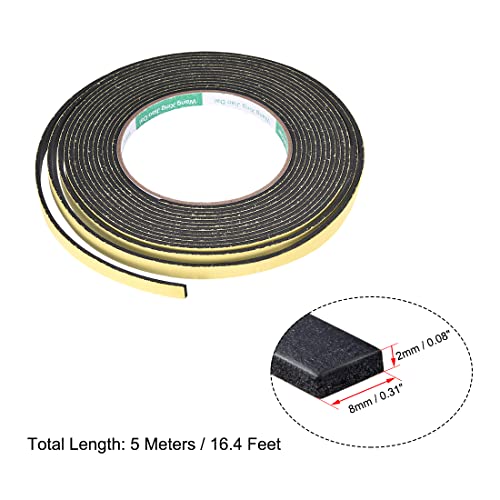 uxcell Sealing Foam Tape 8mm Wide 2mm Thick 5m/16.4ft Long, Self Adhesive Weather Strip for Window Door Insulation - size: 8mmx2mmx5m
