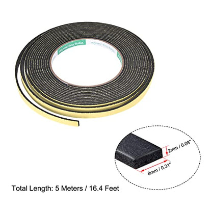 uxcell Sealing Foam Tape 8mm Wide 2mm Thick 5m/16.4ft Long, Self Adhesive Weather Strip for Window Door Insulation - size: 8mmx2mmx5m
