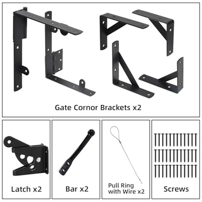 WEKIS 2 Sets Anti Sag Gate Kit Heavy Duty No Sag Kit Gate Corner Brace Bracket for Wooden Fence Gate with Self-Locking Gate Latch - size: Double Door Set