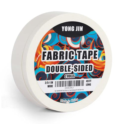 YONGJIN Double-Sided Fabric Tape (2 Rolls) - No Sewing or Ironing Required, Perfect for Quick Clothing Repairs, Fabric Bonding, Adhesive Cloth Tape for Hemming and DIY Crafts (2/5inch+1inch) - size: 2/5inch+1inch