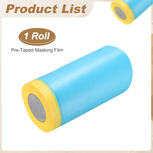 HARFINGTON Pre-Taped Masking Film 43.3" x82ft Adhesive Tape and Drape Painters Plastic Drop Cloth Film with Tape Plastic Sheeting for Automotive Painting Covering, Blue - color: Blue, size: 43.3"x82ft