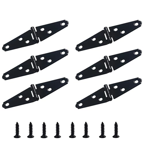 6Pcs 2-Inch Heavy Duty Iron Strap Hinges, Matte Black Gate Tee Hinges for Shed, Fence, Cabinet, Wood Gate Applications with Mounting Screws - size: 2 Inch