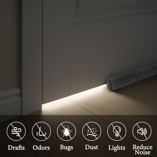 Ciieyuo Premium Velvet Door Draft Stopper, 30'' to 36'' Adjustable Gap Filler, Double-Sided Windproof Seal, Easy Install to Block Noise, Cold Air, Light, Dust, and Drafts - color: Black, size: 30'' to 36''