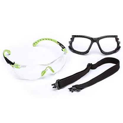3M Safety Glasses, Solus 1000 Series, ANSI Z87, Scotchgard Anti-Fog, Clear Lens, Green/Black Frame, Removable Foam Gasket and Strap - size: Single, style: Clear Lens, Green/Black Frame With Gasket