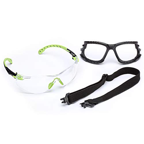 3M Safety Glasses, Solus 1000 Series, ANSI Z87, Scotchgard Anti-Fog, Clear Lens, Green/Black Frame, Removable Foam Gasket and Strap - size: Single, style: Clear Lens, Green/Black Frame With Gasket