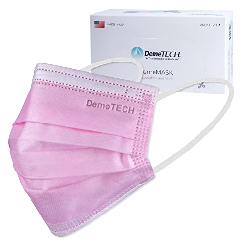 DEMETECH ASTM Level 3 Protective 3-Layer Face Mask, Ear-Loop Style, Adult Mask - color: Pink - 50 Pack