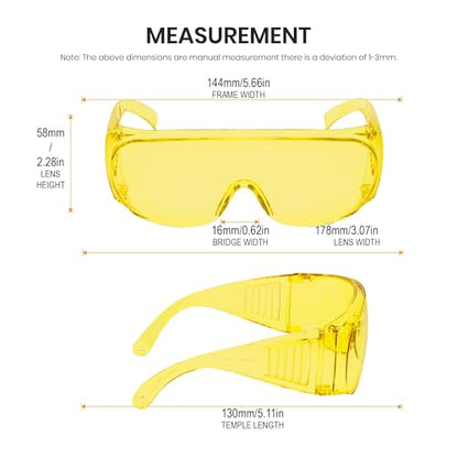 Calabria Fit Over Safety Glasses | Polarized Sunglasses Over Glasses | Wrap Around Anti-Fog | Scratch Resistant | Unisex - color: Yellow