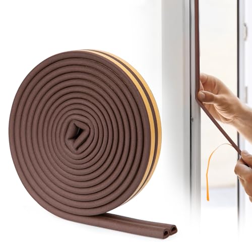 YOUSHARES Door Weather Stripping - Self Adhesive Foam Seal Strip Weatherstripping for Doors Frame and Windows Gaps, Weatherstrip Anti-Collision D Type Door Seal Strip 20 Feet (Brown) - color: 6m/20ft Brown